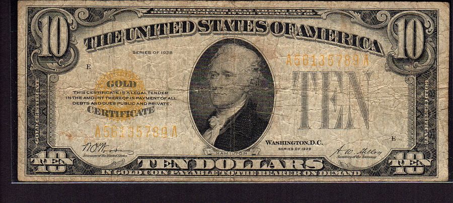 Fr.2400, 1928 $10 Gold Certificate, A56135789A, F[12]